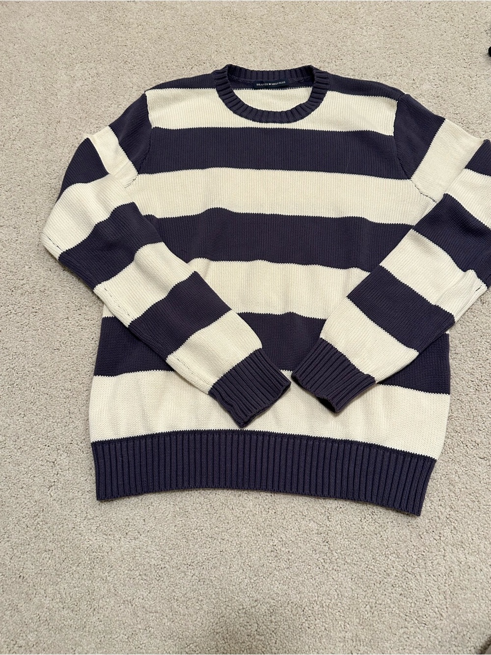 Blue and cream striped brandy Tate sweater